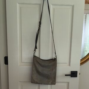 Elisabeth Weinstock Grey Toyko Snakeskin Crossbody Bag / fold over clutch